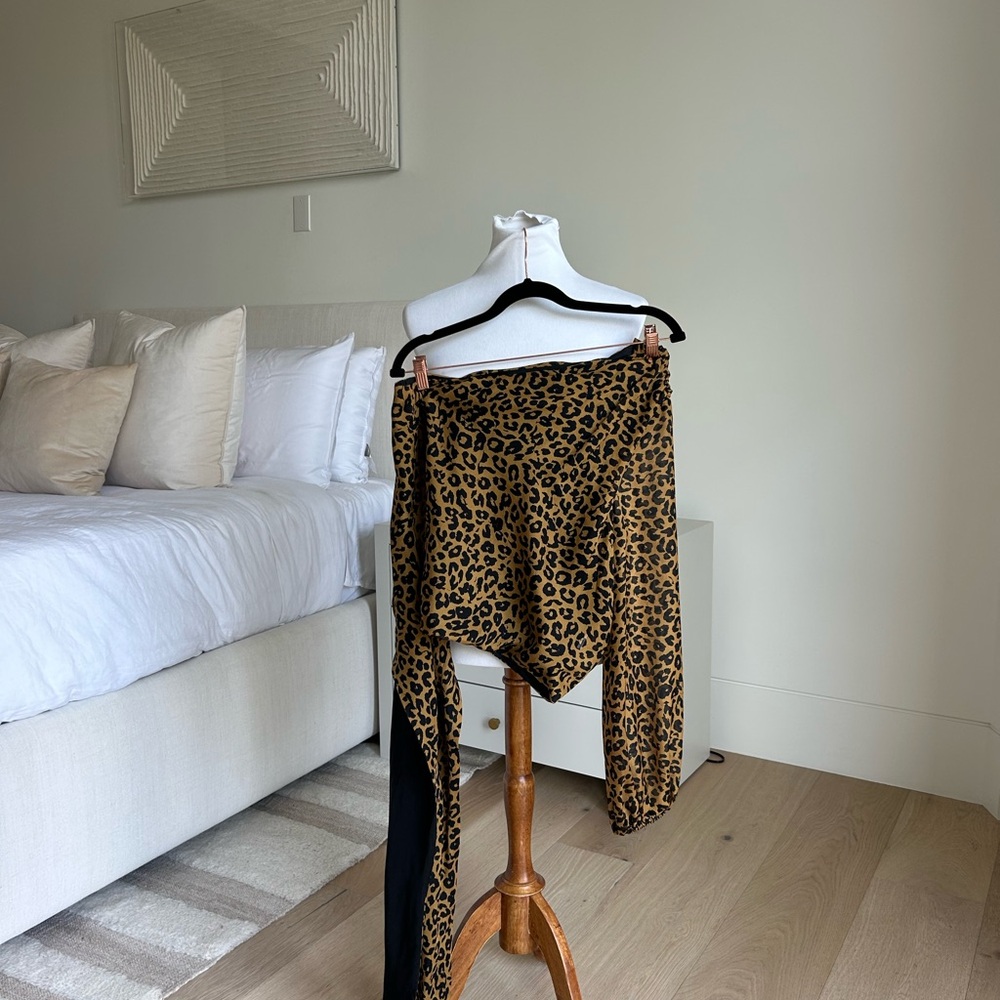 Michelle Mason Silk Animal Print Top With Off-The-Shoulder Wrap